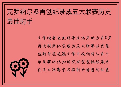 克罗纳尔多再创纪录成五大联赛历史最佳射手